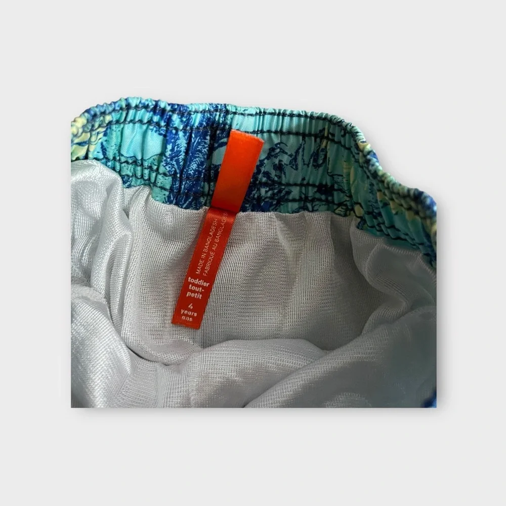 Joe Fresh Tropical Tree Insect Dinosaur Pattern Blue Swim Trunk